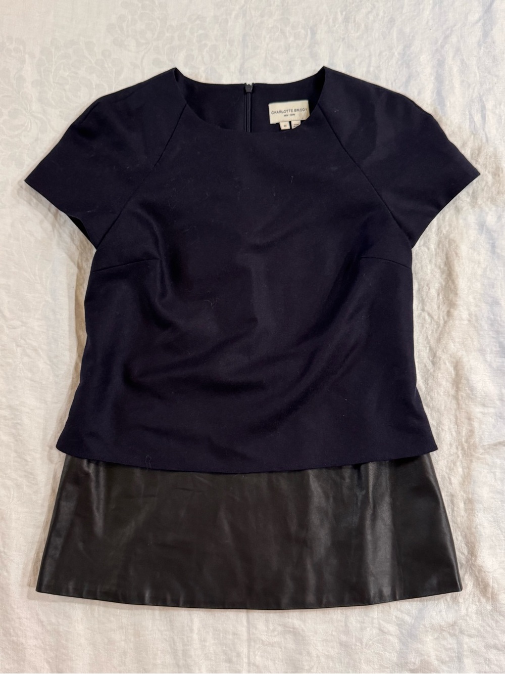 Charlotte Brody NY Wool Genuine Leather Peplum Blouse 0